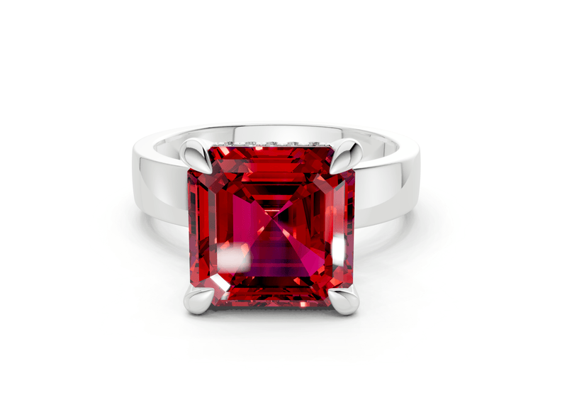 Echo Ruby Gemstone Solitaire Asscher Cut 4mm Engagement Ring - Ring Premier