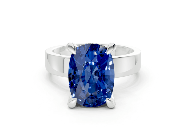 Echo Sapphire Gemstone Solitaire Elongated Cushion Cut 4mm Engagement Ring - Ring Premier