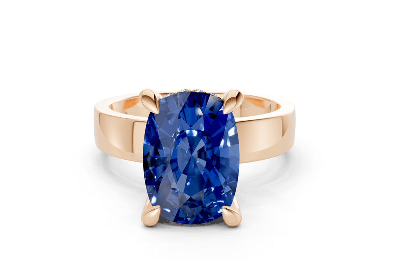 Echo Sapphire Gemstone Solitaire Elongated Cushion Cut 4mm Engagement Ring - Ring Premier