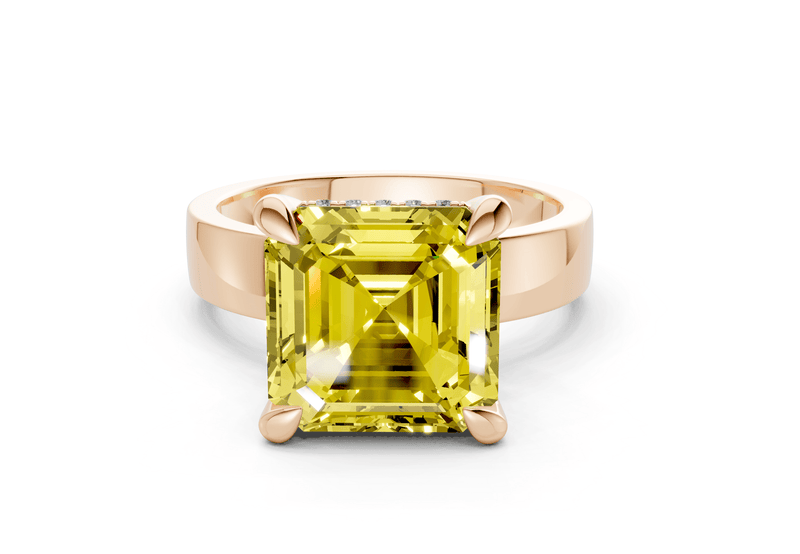 Echo Yellow Diamond Solitaire Asscher Cut 4mm Engagement Ring - Ring Premier