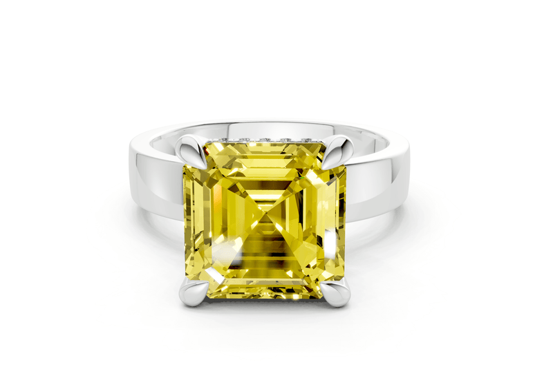 Echo Yellow Diamond Solitaire Asscher Cut 4mm Engagement Ring - Ring Premier