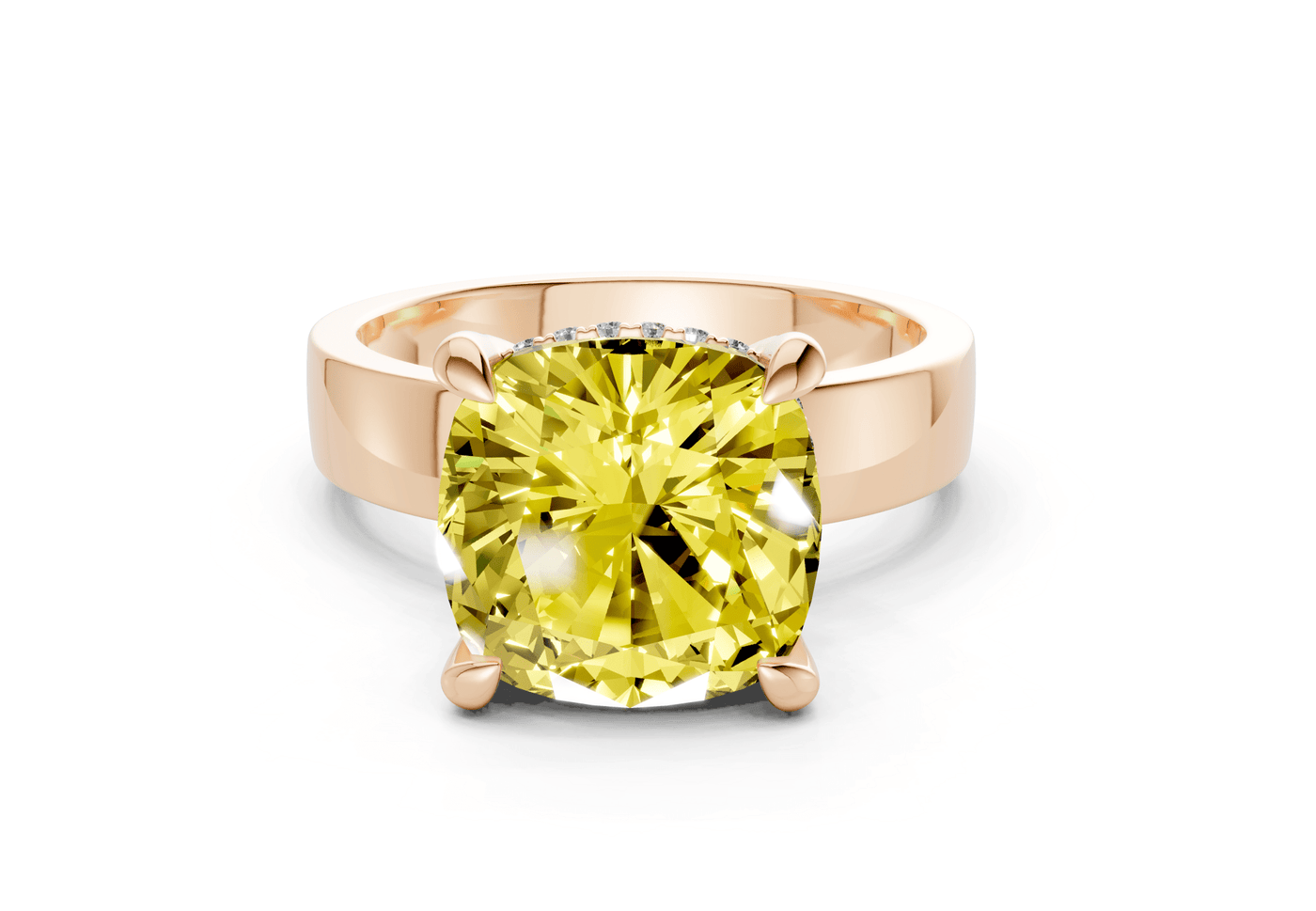 Echo Yellow Diamond Solitaire Cushion Squareuare Cut 4mm Engagement Ring