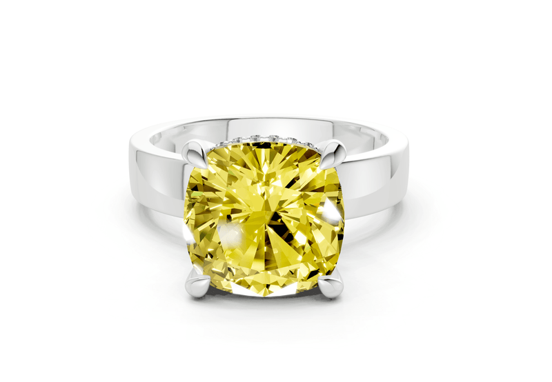 Echo Yellow Diamond Solitaire Cushion Squareuare Cut 4mm Engagement Ring - Ring Premier