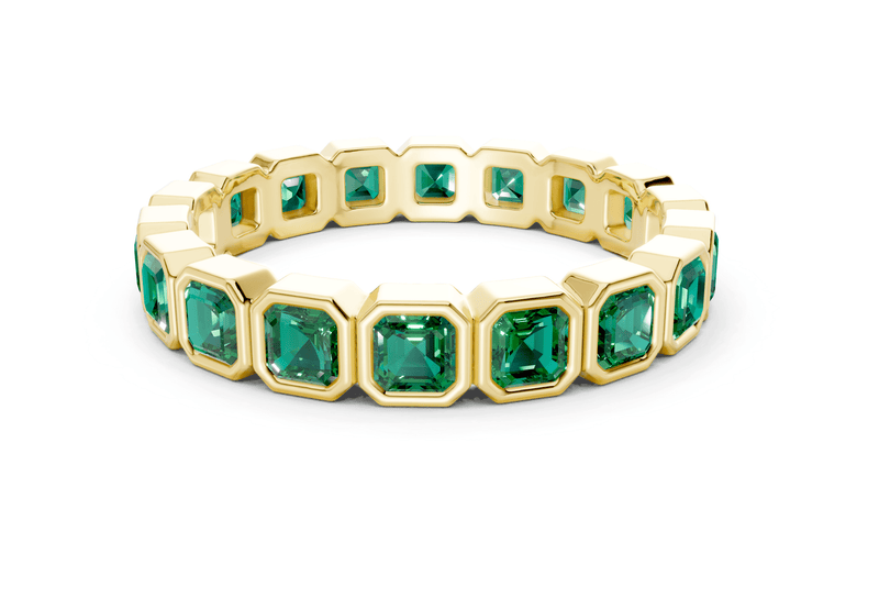 Elysees Asscher Cut Emerald Gemstone Eternity Band 4 Carat Total Wt.