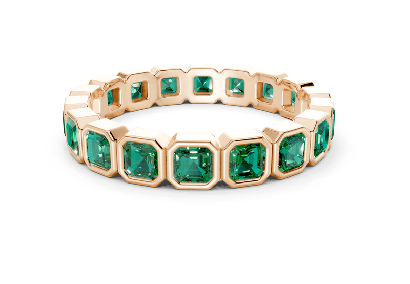 Elysees Asscher Cut Emerald Gemstone Eternity Band 4 Carat Total Wt. - Ring Premier