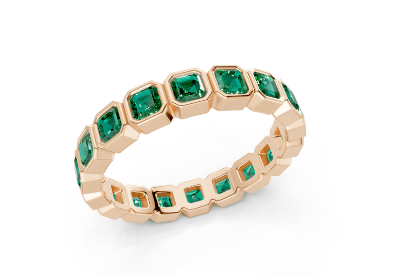 Elysees Asscher Cut Emerald Gemstone Eternity Band 4 Carat Total Wt. - Ring Premier