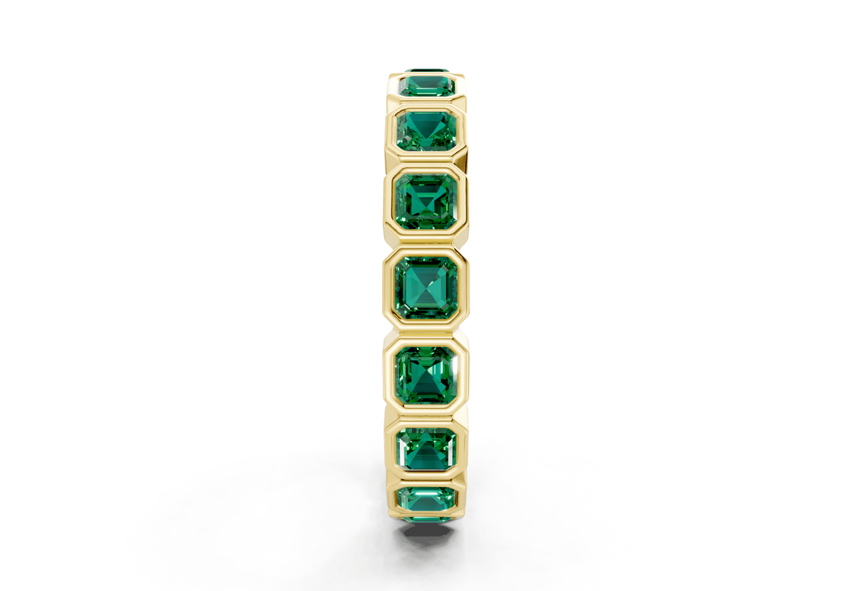 Elysees Asscher Cut Emerald Gemstone Eternity Band 4 Carat Total Wt.