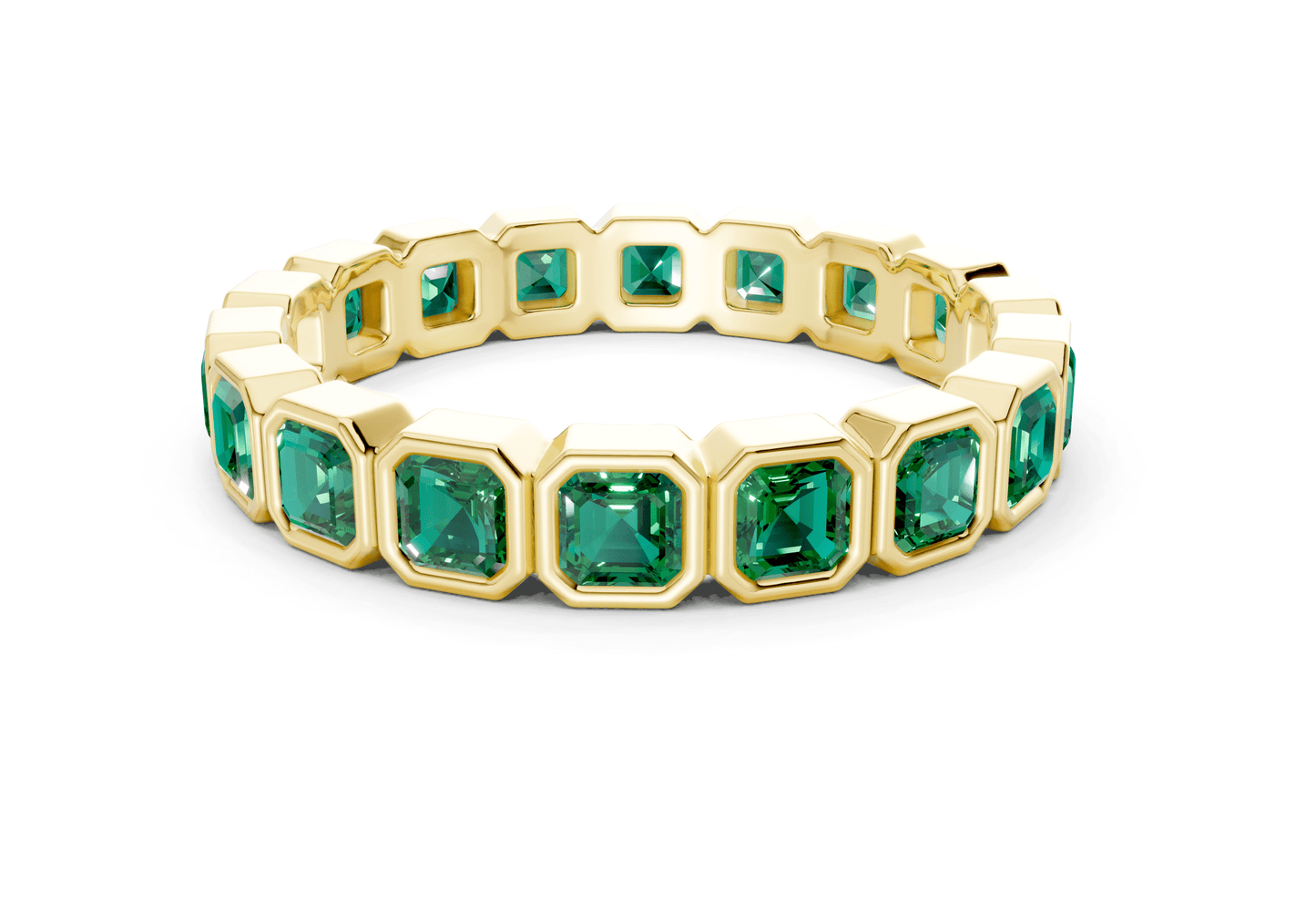 Elysees Asscher Cut Emerald Gemstone Eternity Band 6½ Carat Total Wt. - Ring Premier