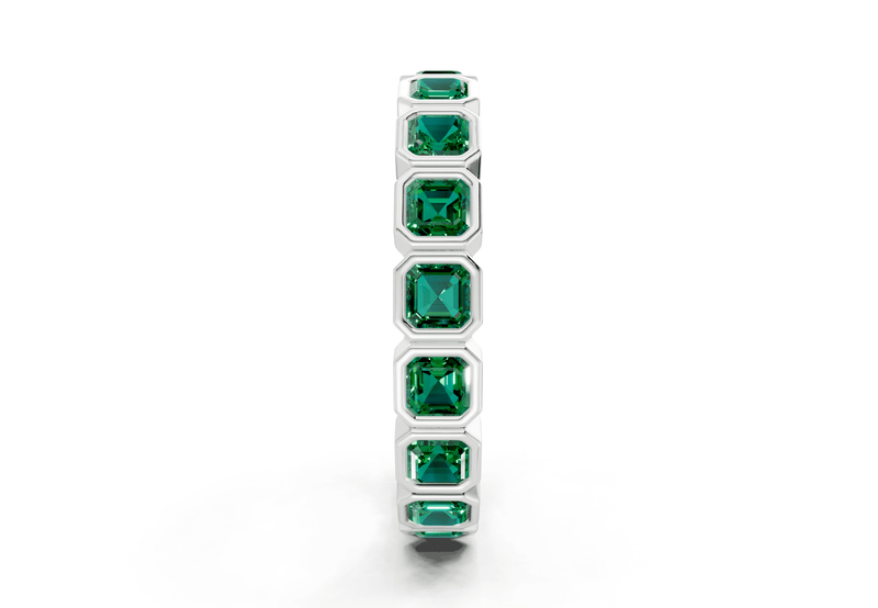 Elysees Asscher Cut Emerald Gemstone Eternity Band 6½ Carat Total Wt. - Ring Premier