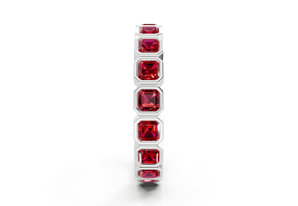 Elysees Asscher Cut Ruby Gemstone Eternity Band 4 Carat Total Wt.