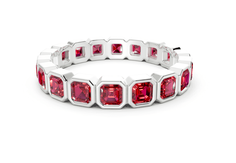 Elysees Asscher Cut Ruby Gemstone Eternity Band 6½ Carat Total Wt. - Ring Premier