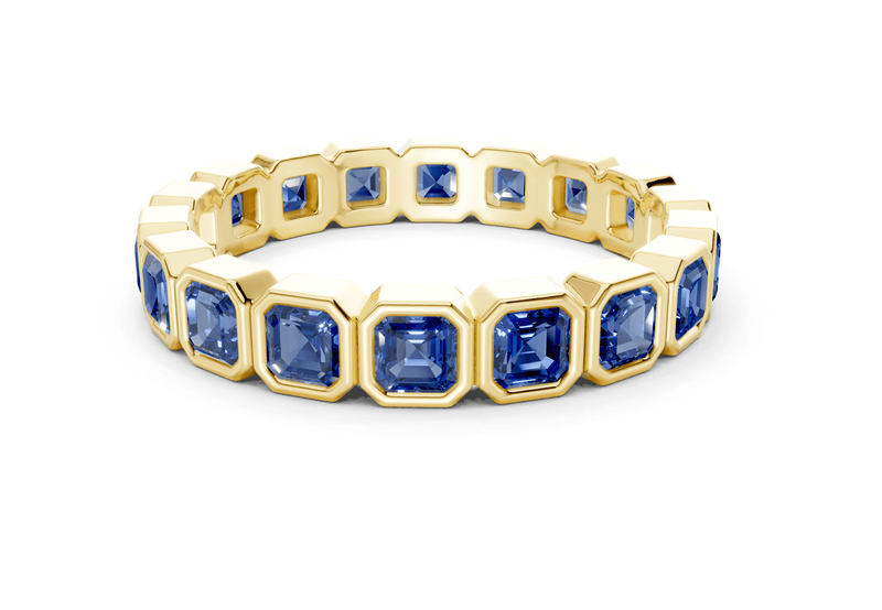 Elysees Asscher Cut Sapphire Gemstone Eternity Band 4 Carat Total Wt.