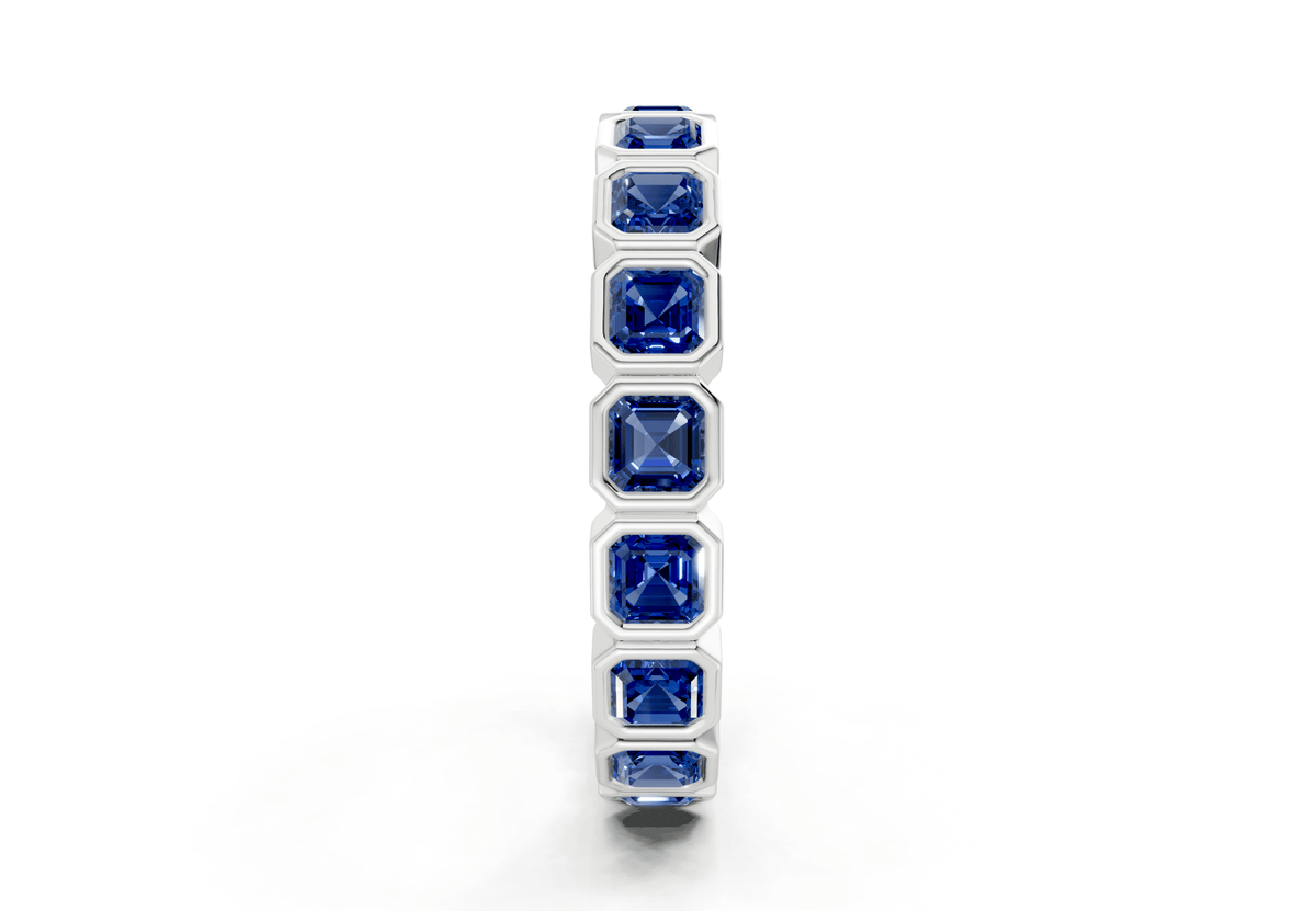Elysees Asscher Cut Sapphire Gemstone Eternity Band 6½ Carat Total Wt.