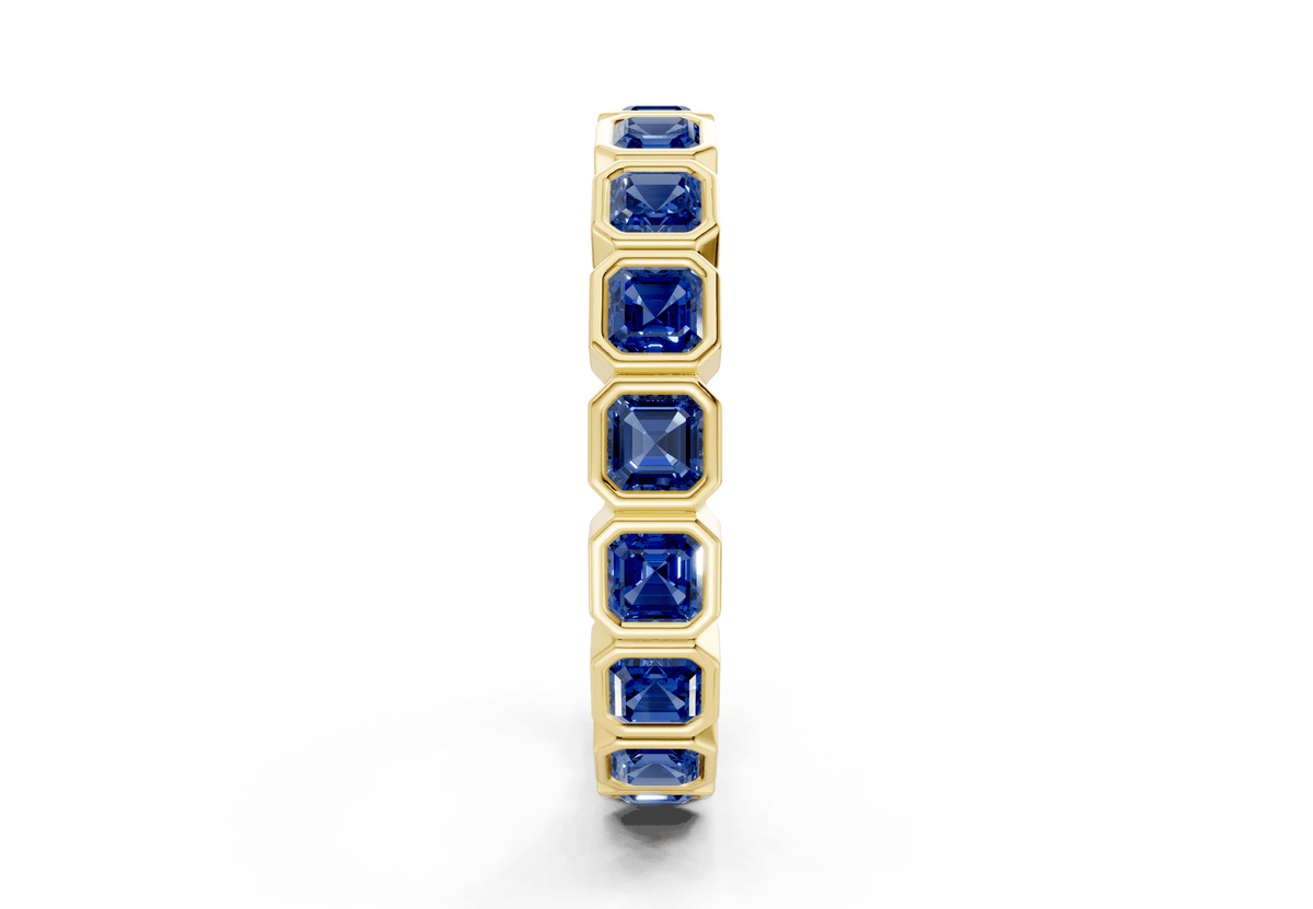 Elysees Asscher Cut Sapphire Gemstone Eternity Band 6½ Carat Total Wt.