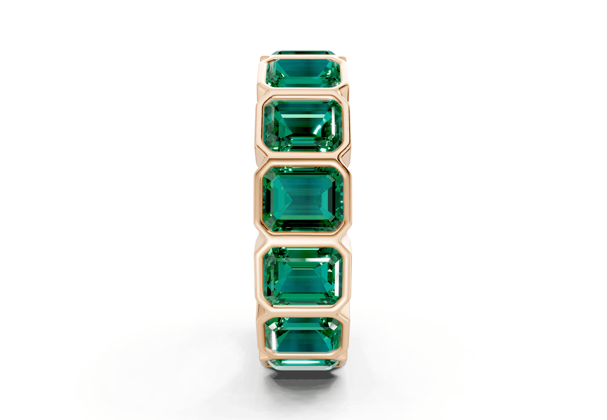 Elysees Emerald Cut Emerald Gemstone Eternity Band 6½ Carat Total Wt.