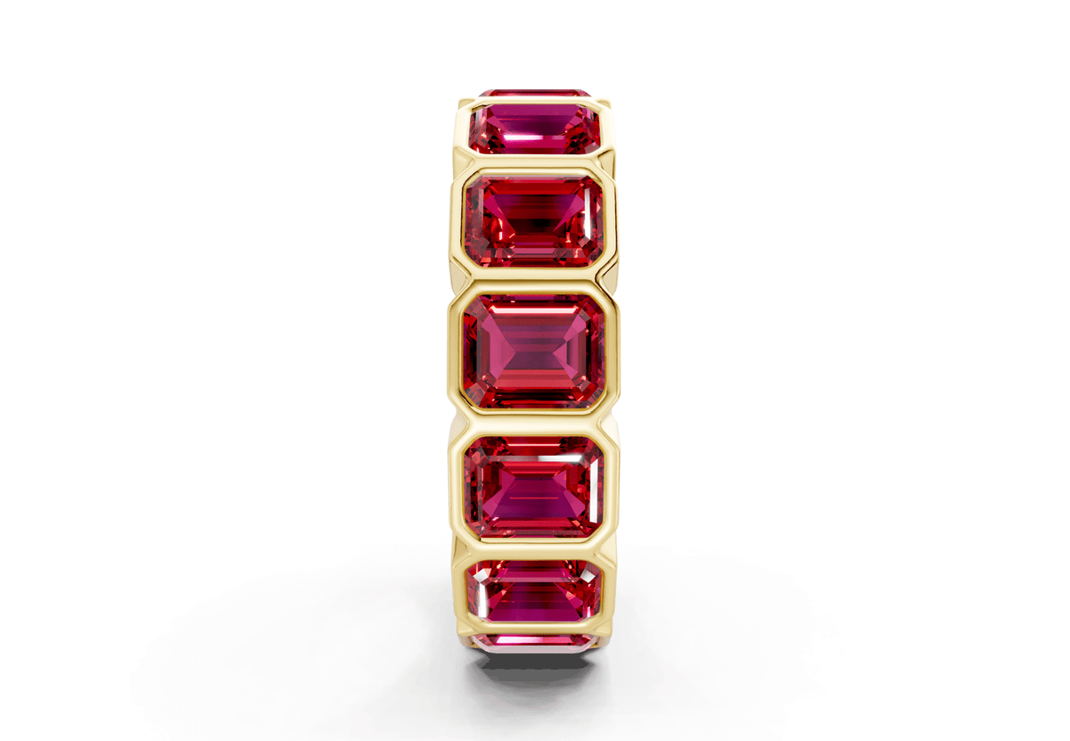 Elysees Emerald Cut Ruby Gemstone Eternity Band 4½ Carat Total Wt.