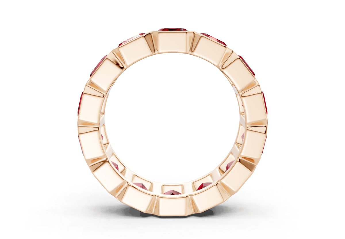 Elysees Emerald Cut Ruby Gemstone Eternity Band 6½ Carat Total Wt.
