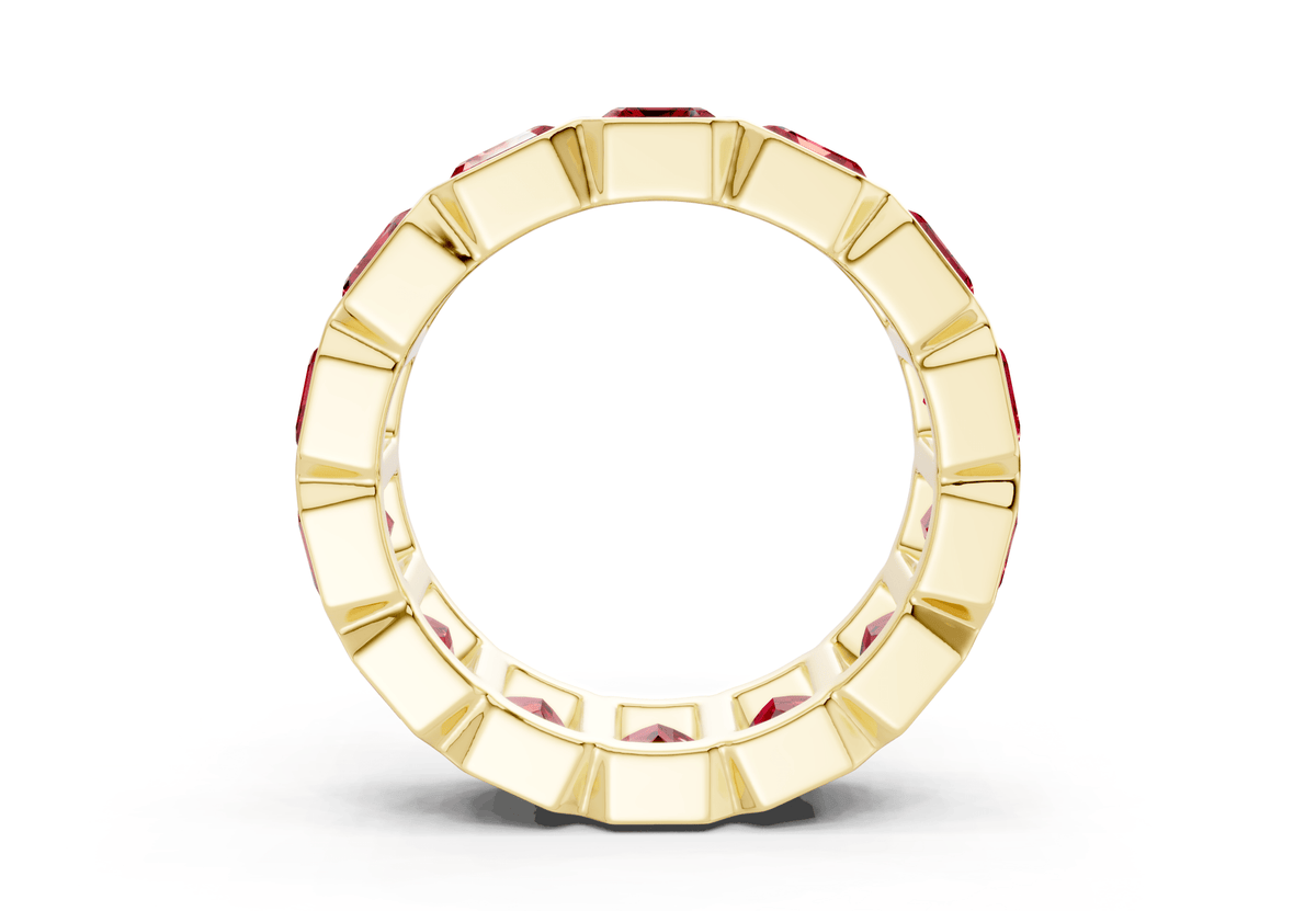 Elysees Emerald Cut Ruby Gemstone Eternity Band 6½ Carat Total Wt.