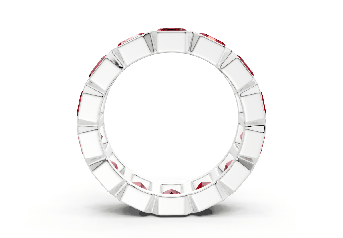 Elysees Emerald Cut Ruby Gemstone Eternity Band 6½ Carat Total Wt.