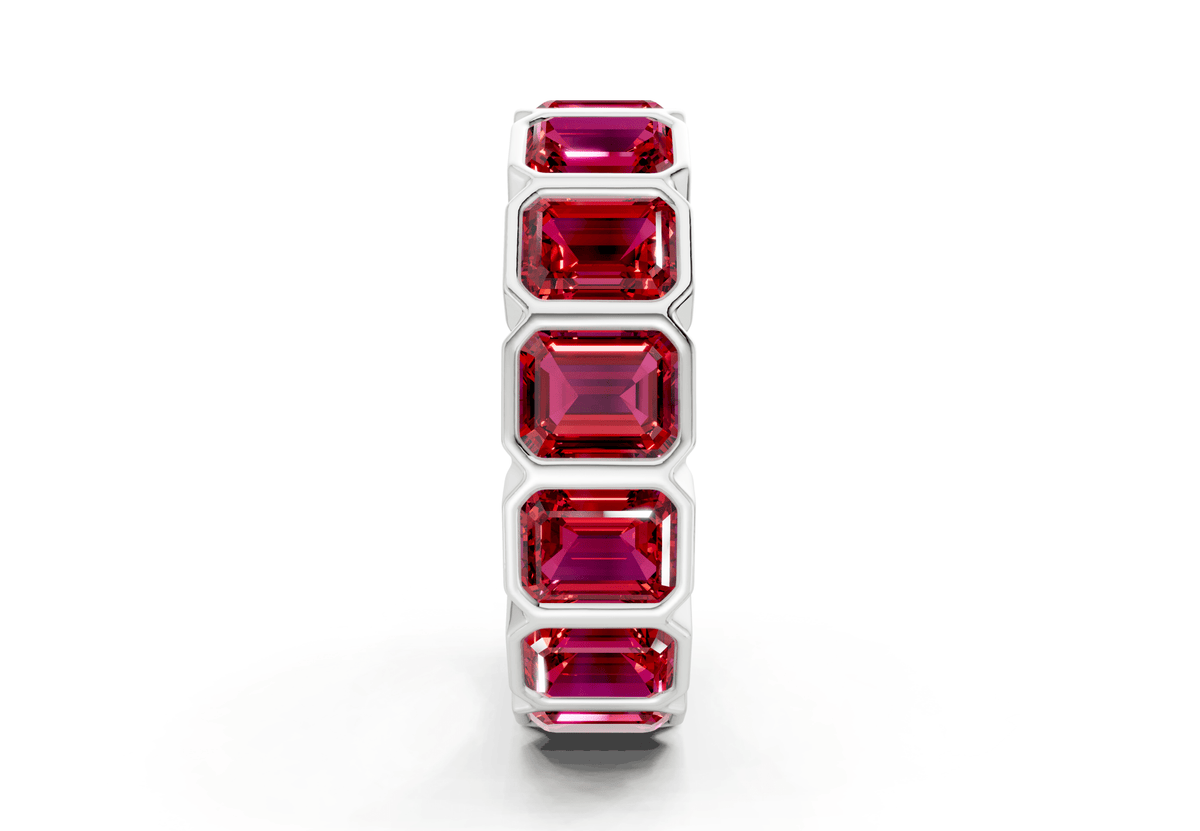 Elysees Emerald Cut Ruby Gemstone Eternity Band 6½ Carat Total Wt.