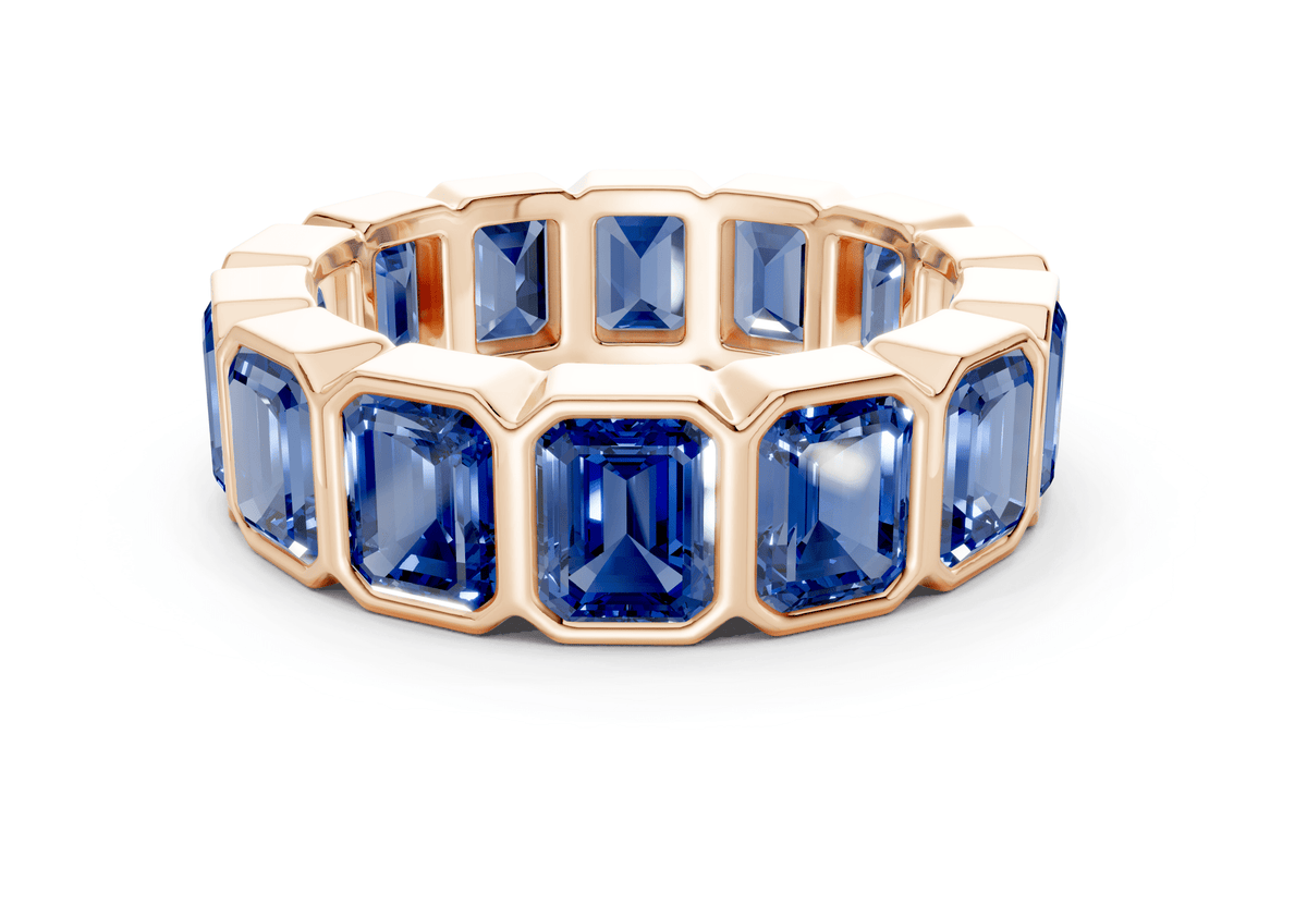 Elysees Emerald Cut Sapphire Gemstone Eternity Band 6½ Carat Total Wt.