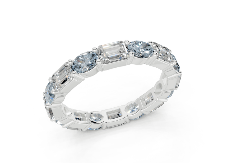 Lex Oval & Emerald Cut Blue Diamond Eternity Band 3 Carat Total Wt. - Ring Premier