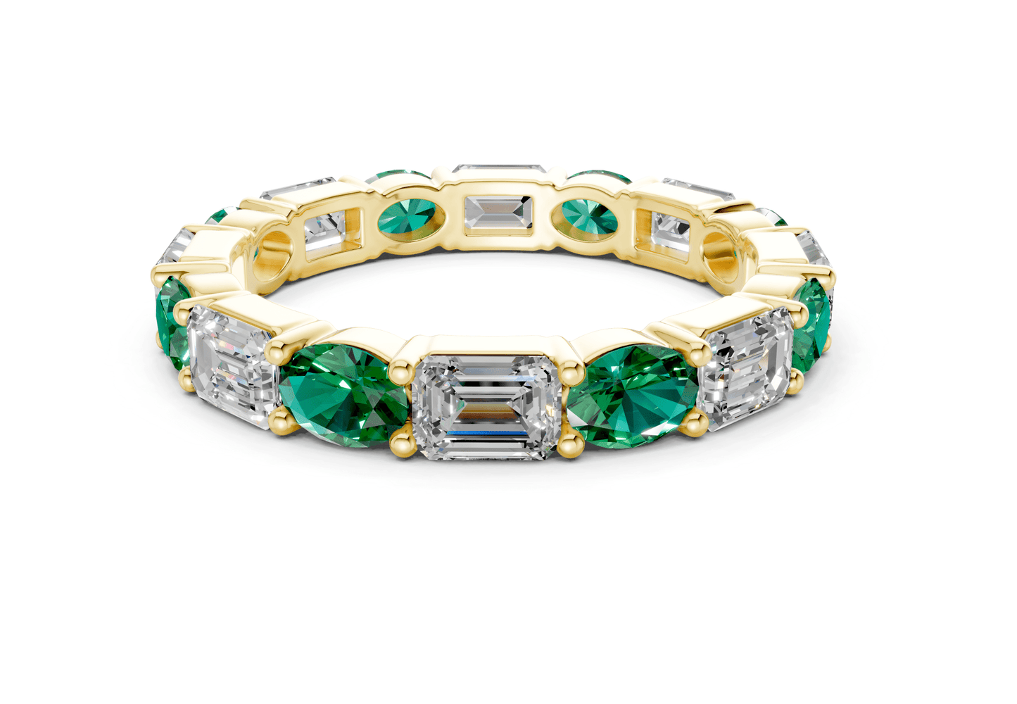 Lex Oval & Emerald Cut Emerald Gemstone Eternity Band 3 Carat Total Wt. - Ring Premier