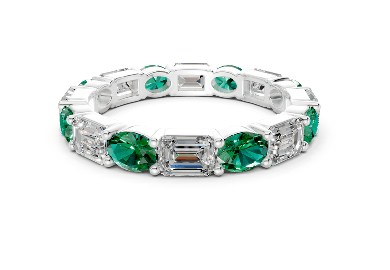 Lex Oval & Emerald Cut Emerald Gemstone Eternity Band 3 Carat Total Wt. - Ring Premier