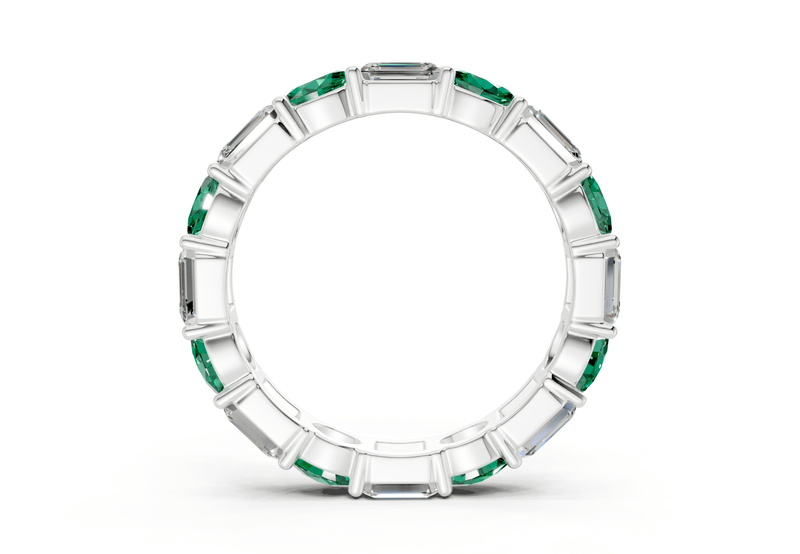 Lex Oval & Emerald Cut Emerald Gemstone Eternity Band 3 Carat Total Wt. - Ring Premier