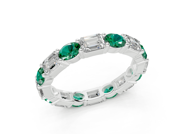 Lex Oval & Emerald Cut Emerald Gemstone Eternity Band 3 Carat Total Wt. - Ring Premier