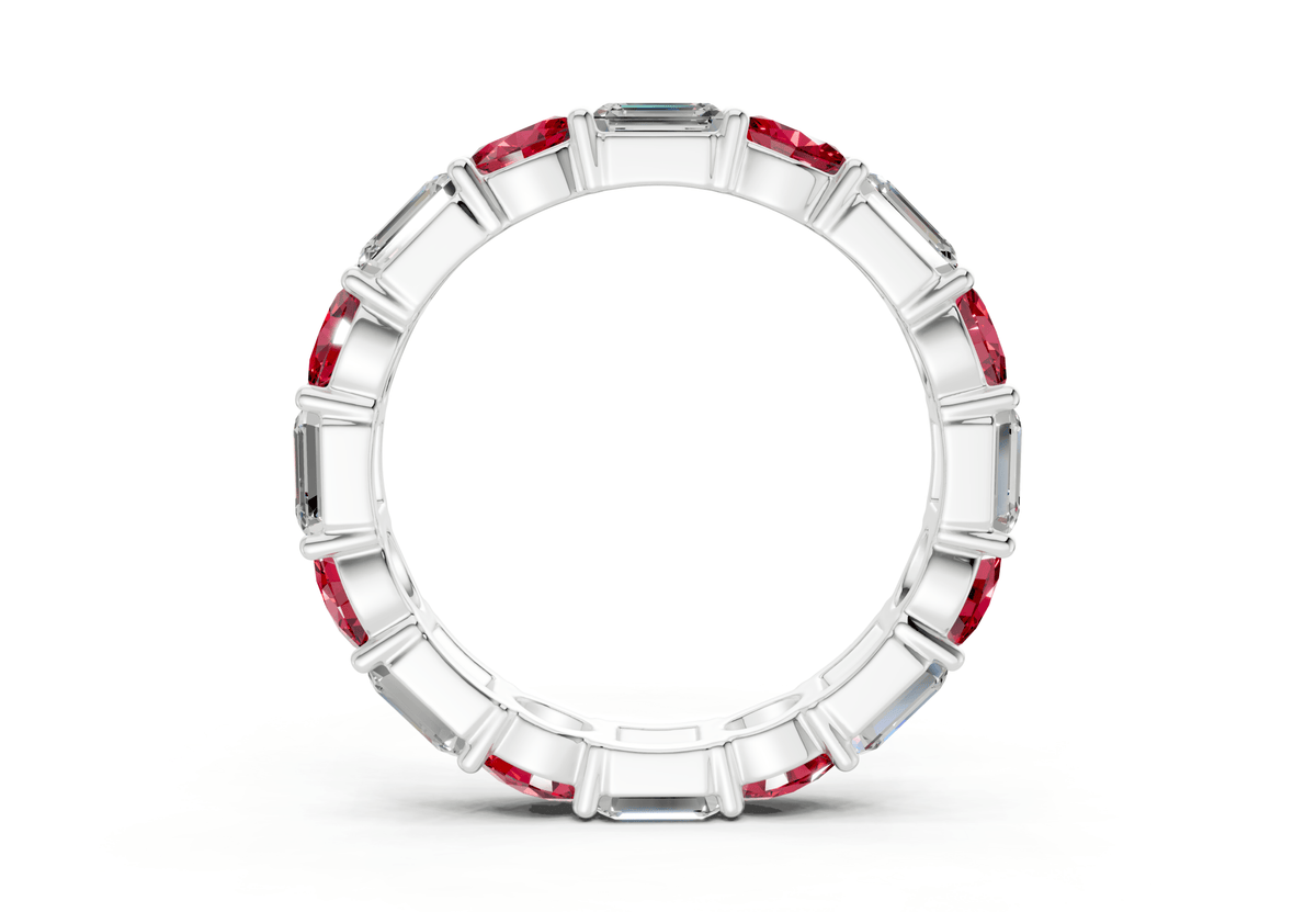 Lex Oval & Emerald Cut Ruby Gemstone Eternity Band 3 Carat Total Wt.