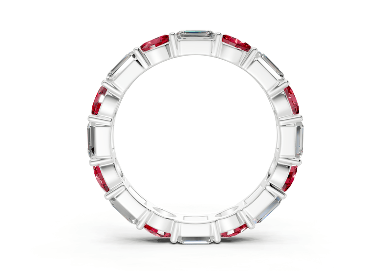Lex Oval & Emerald Cut Ruby Gemstone Eternity Band 3 Carat Total Wt. - Ring Premier