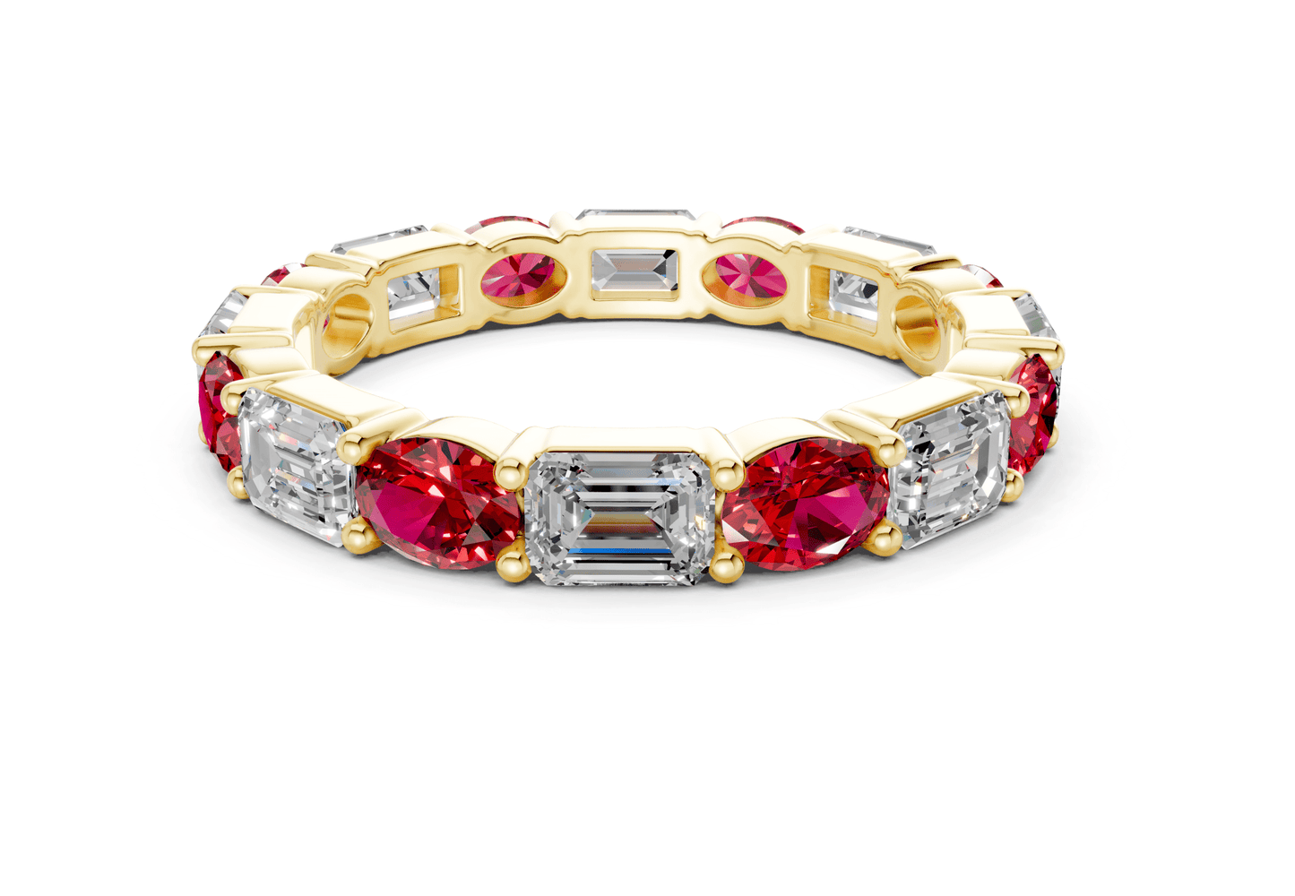 Lex Oval & Emerald Cut Ruby Gemstone Eternity Band 3 Carat Total Wt. - Ring Premier