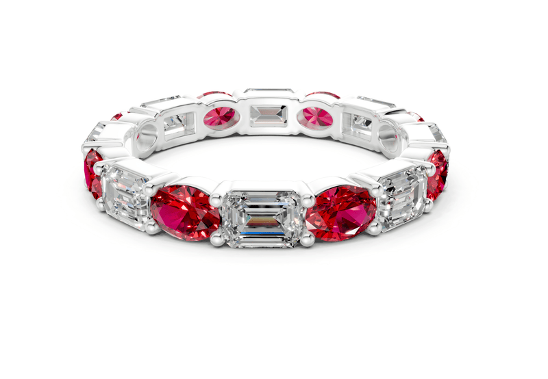 Lex Oval & Emerald Cut Ruby Gemstone Eternity Band 3 Carat Total Wt. - Ring Premier
