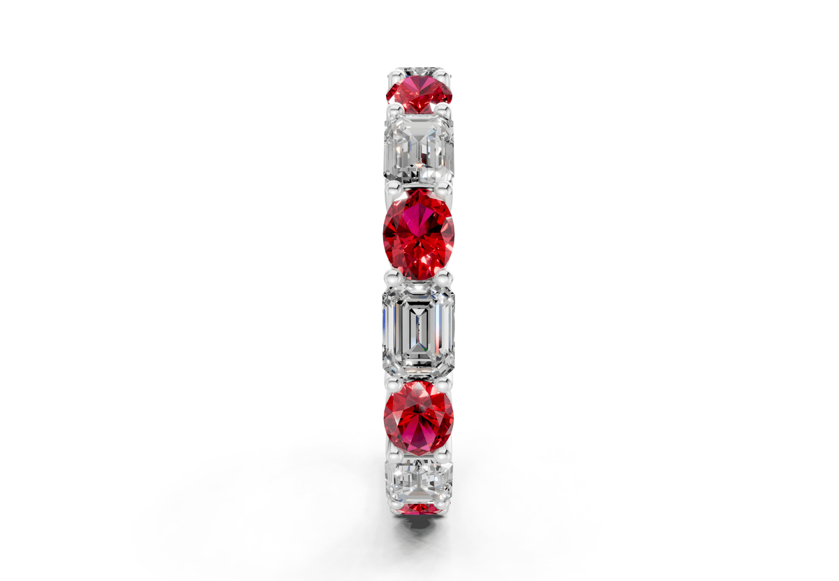 Lex Oval & Emerald Cut Ruby Gemstone Eternity Band 3 Carat Total Wt.
