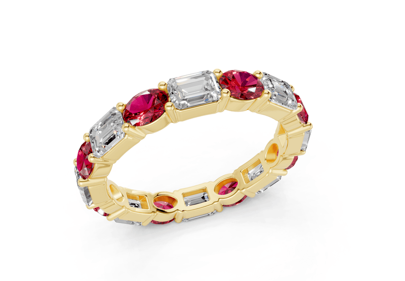 Lex Oval & Emerald Cut Ruby Gemstone Eternity Band 3 Carat Total Wt. - Ring Premier