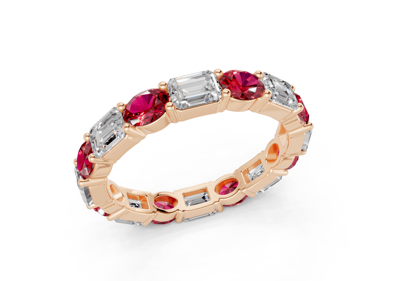 Lex Oval & Emerald Cut Ruby Gemstone Eternity Band 3 Carat Total Wt. - Ring Premier