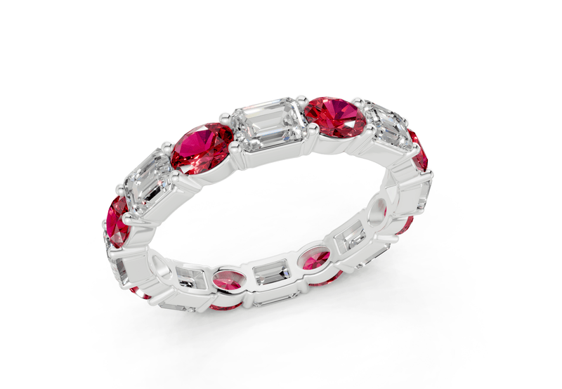 Lex Oval & Emerald Cut Ruby Gemstone Eternity Band 3 Carat Total Wt. - Ring Premier
