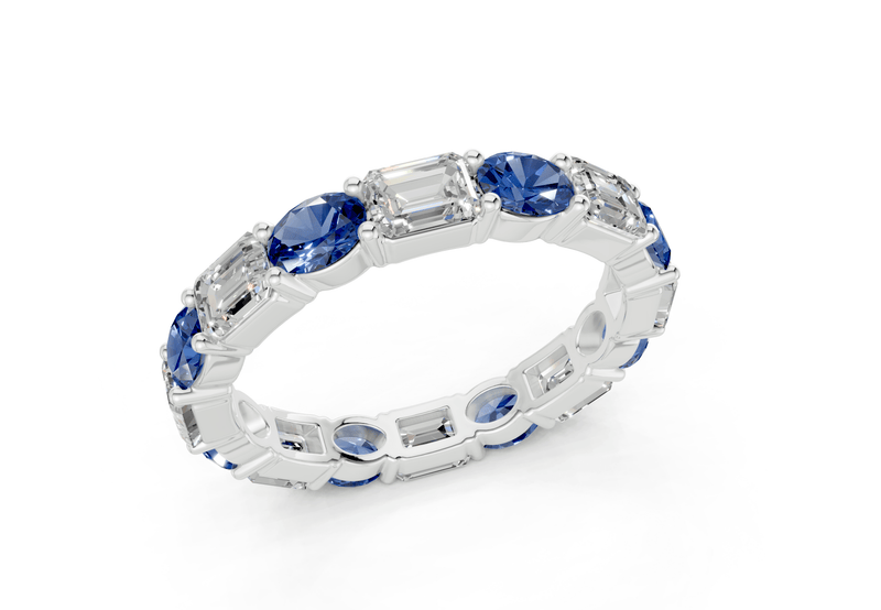 Lex Oval & Emerald Cut Sapphire Gemstone Eternity Band 3 Carat Total Wt. - Ring Premier
