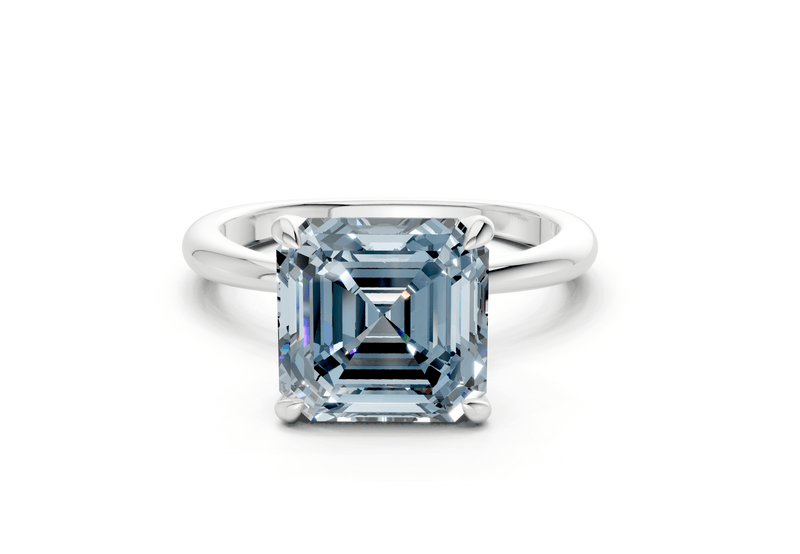 Marlowe Blue Diamond Solitaire Asscher Cut 1.6mm Engagement Ring - Ring Premier