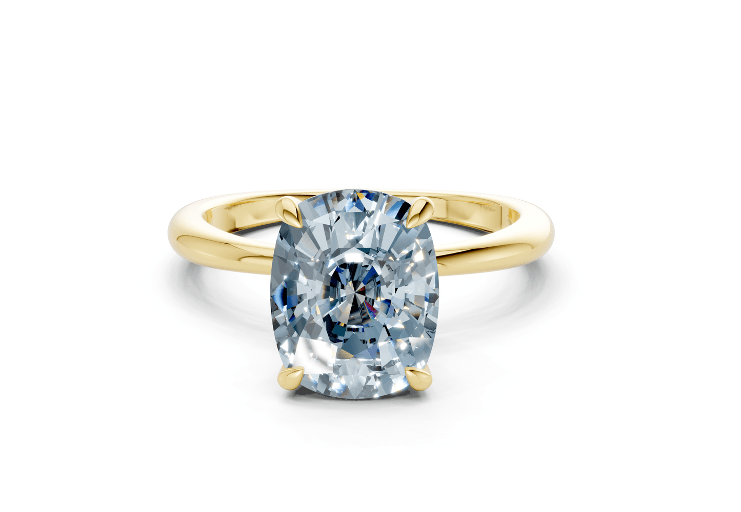 Marlowe Blue Diamond Solitaire Elongated Cushion Cut 1.6mm Engagement Ring - Ring Premier