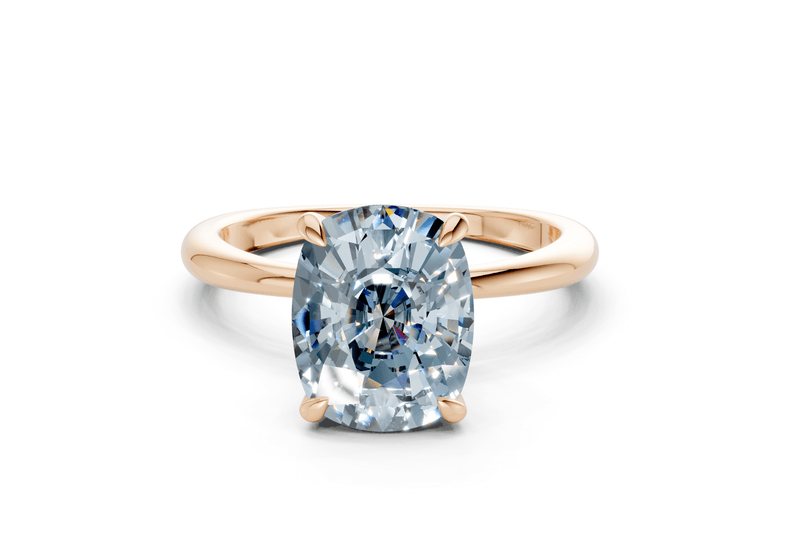 Marlowe Blue Diamond Solitaire Elongated Cushion Cut 1.6mm Engagement Ring - Ring Premier