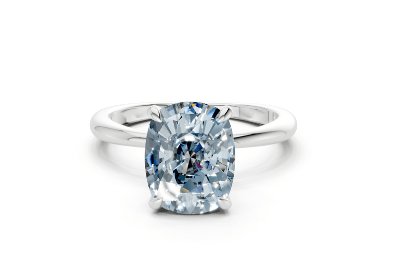 Marlowe Blue Diamond Solitaire Elongated Cushion Cut 1.6mm Engagement Ring - Ring Premier