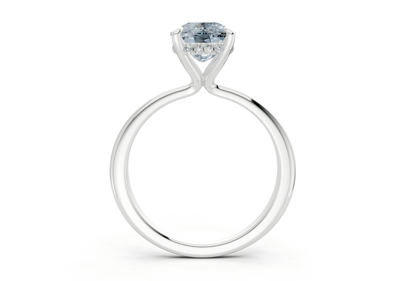 Marlowe Blue Diamond Solitaire Elongated Cushion Cut 1.6mm Engagement Ring - Ring Premier