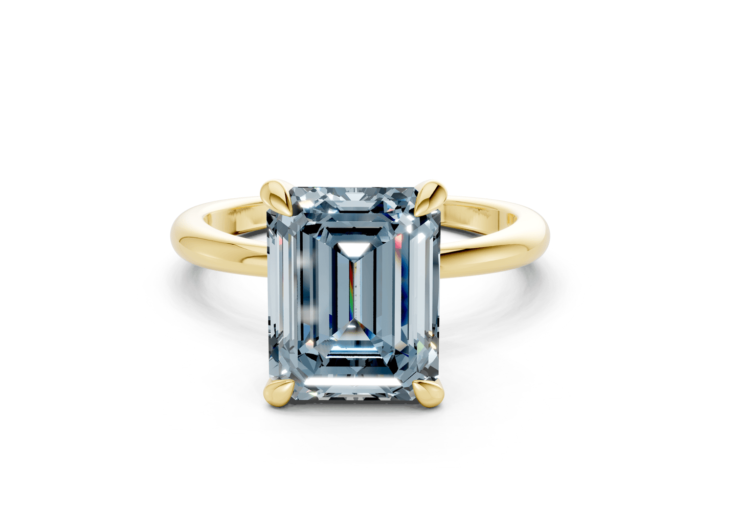Marlowe Blue Diamond Solitaire Emerald Cut 1.6mm Engagement Ring - Ring Premier