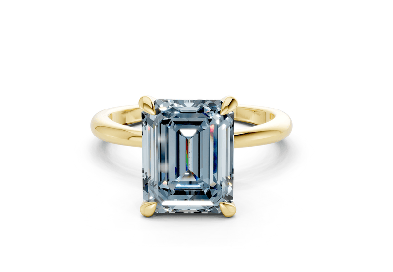Marlowe Blue Diamond Solitaire Emerald Cut 1.6mm Engagement Ring