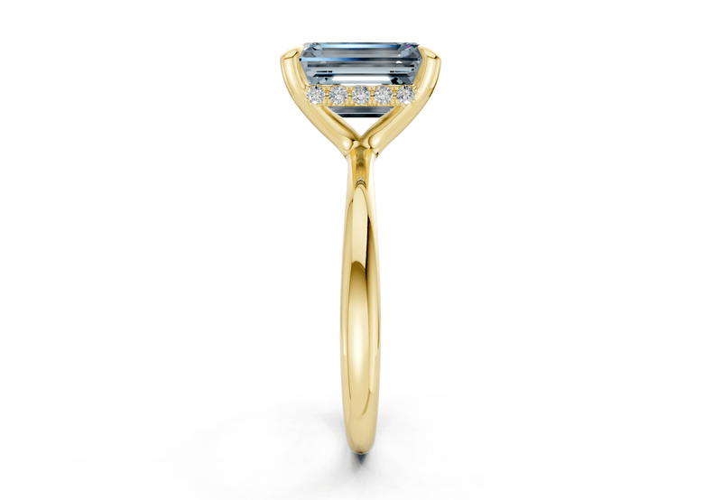 Marlowe Blue Diamond Solitaire Emerald Cut 1.6mm Engagement Ring - Ring Premier
