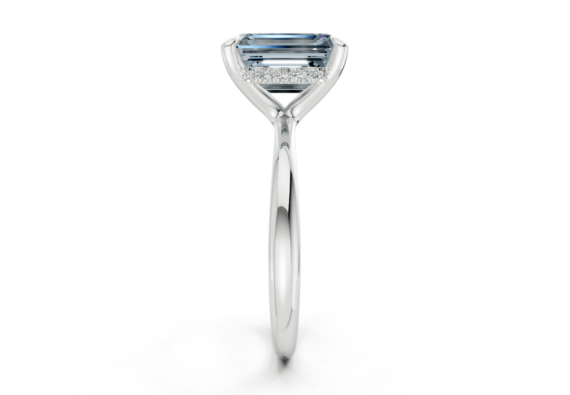 Marlowe Blue Diamond Solitaire Emerald Cut 1.6mm Engagement Ring - Ring Premier
