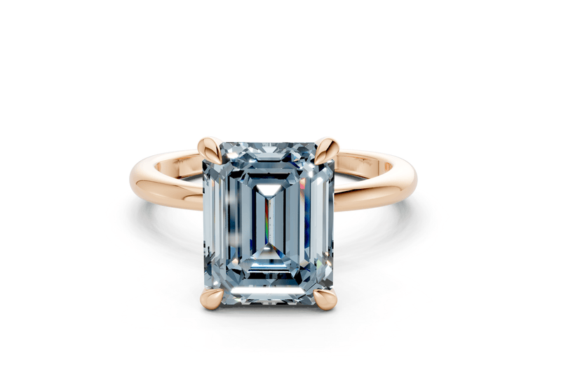 Marlowe Blue Diamond Solitaire Emerald Cut 1.6mm Engagement Ring - Ring Premier
