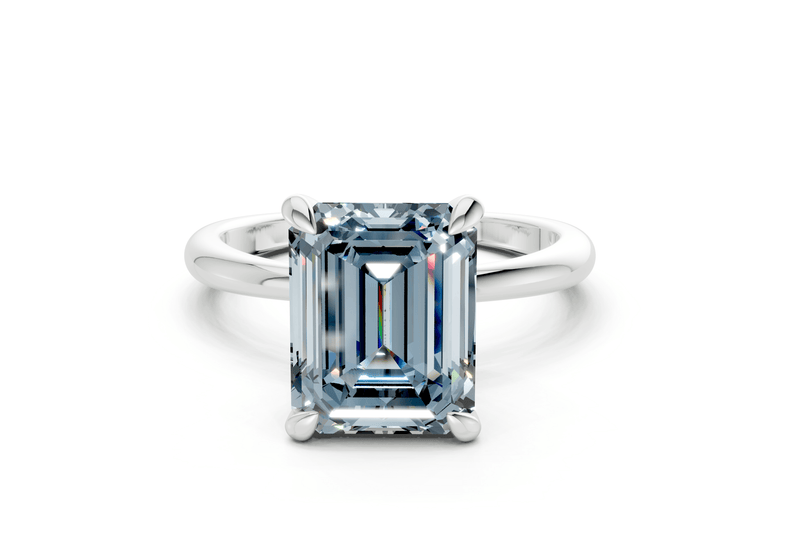 Marlowe Blue Diamond Solitaire Emerald Cut 1.6mm Engagement Ring - Ring Premier